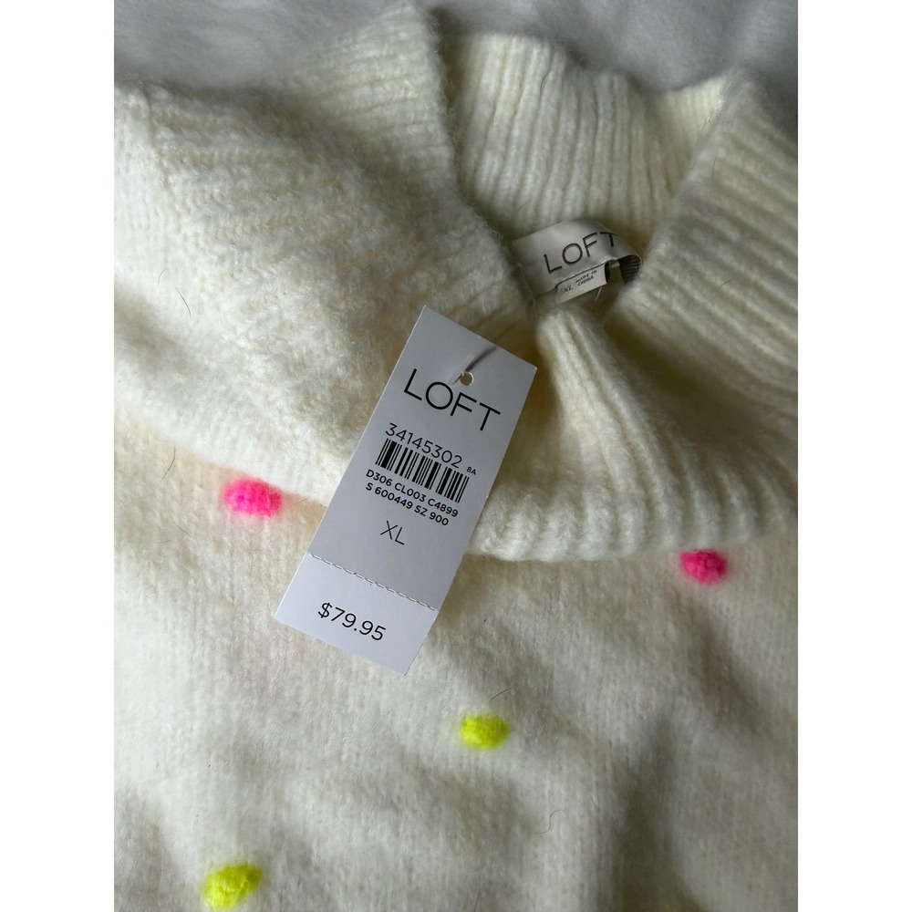 Loft Womens XL Multicolor Polka Dot Mock Neck Fuzzy Knit Sweater Cream 34145302
